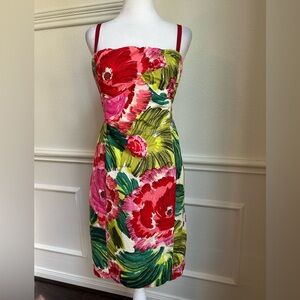 Nanette Lepore Stunning Colorful Dress with Red and Green Floral Design, Size 8